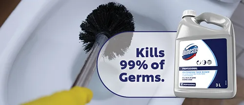 Domestos Thick Bleach helps keep your toilets and bathrooms hygienically clean